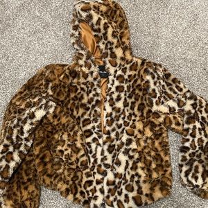Leopard print fuzzy zip up